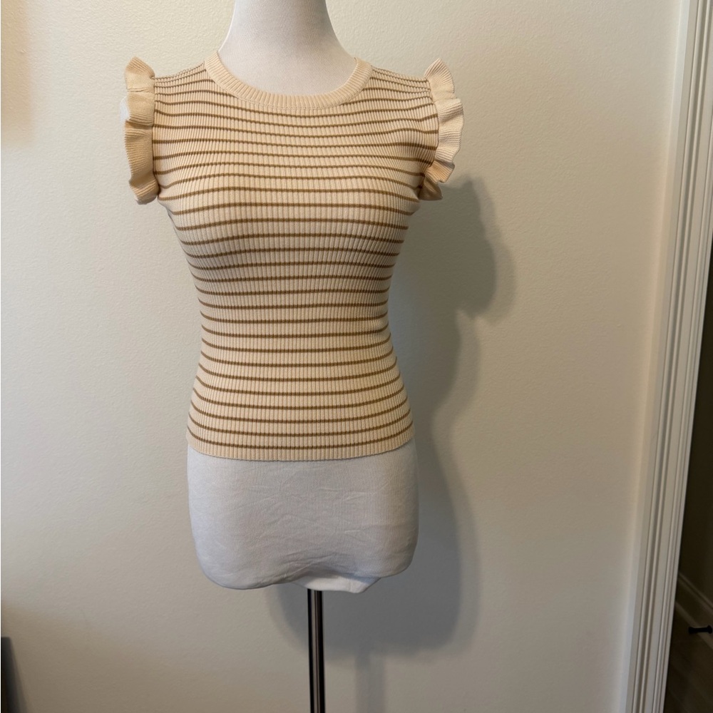 NWOT The Workshop Ribbed Ruffle-Sleeve Tank Top - Cream - Small